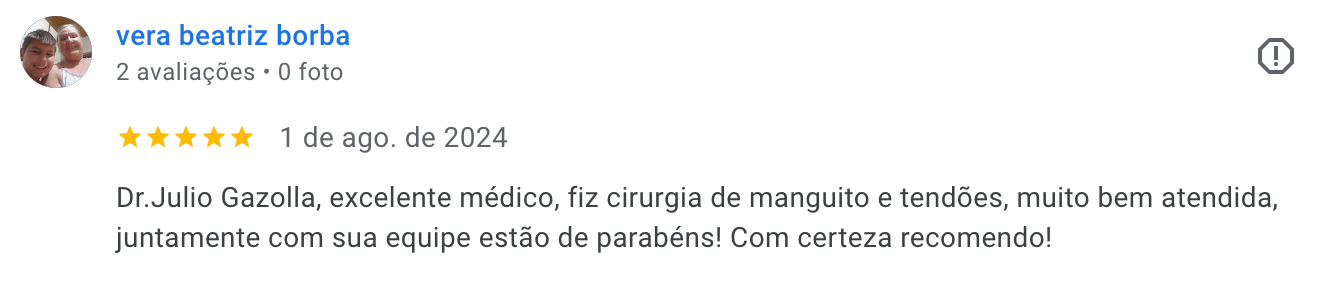 Depoimento de paciente 1 no Google