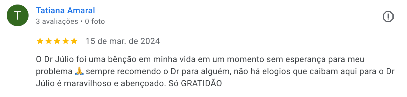 Depoimento de paciente 2 no Google