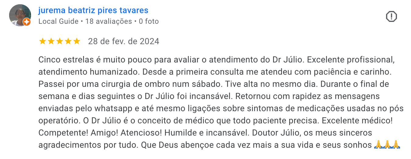 Depoimento de paciente 3 no Google